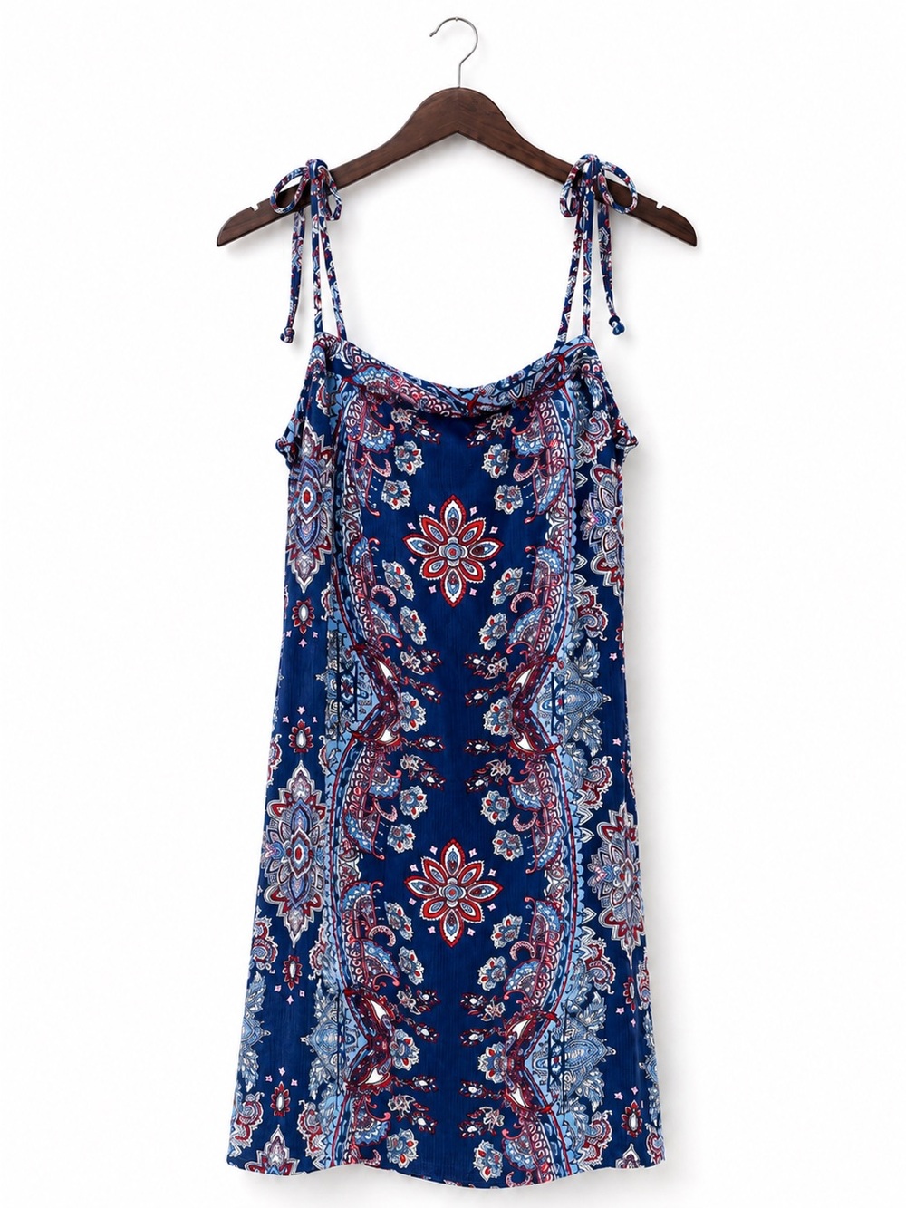 Xhilaration XS Blue Paisley Tie Strap Mini Dress Boho Rayon Sundress
